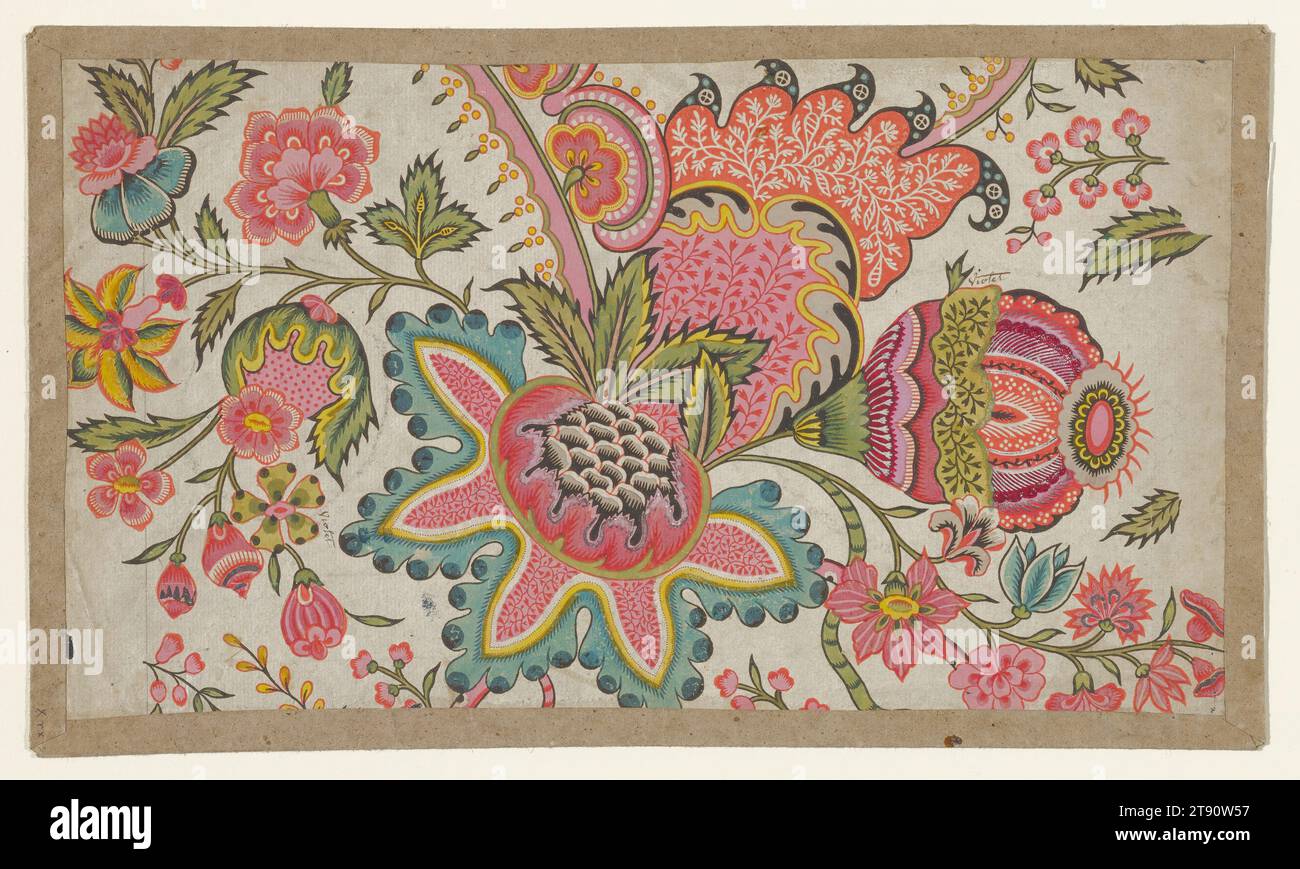 Dessin textile (style indien oriental), 18e siècle, inconnu, 15 x 8 13/16 po. (38,1 x 22,38 cm) (feuille), Aquarelle et gouache, Angleterre (?), 18e siècle Banque D'Images