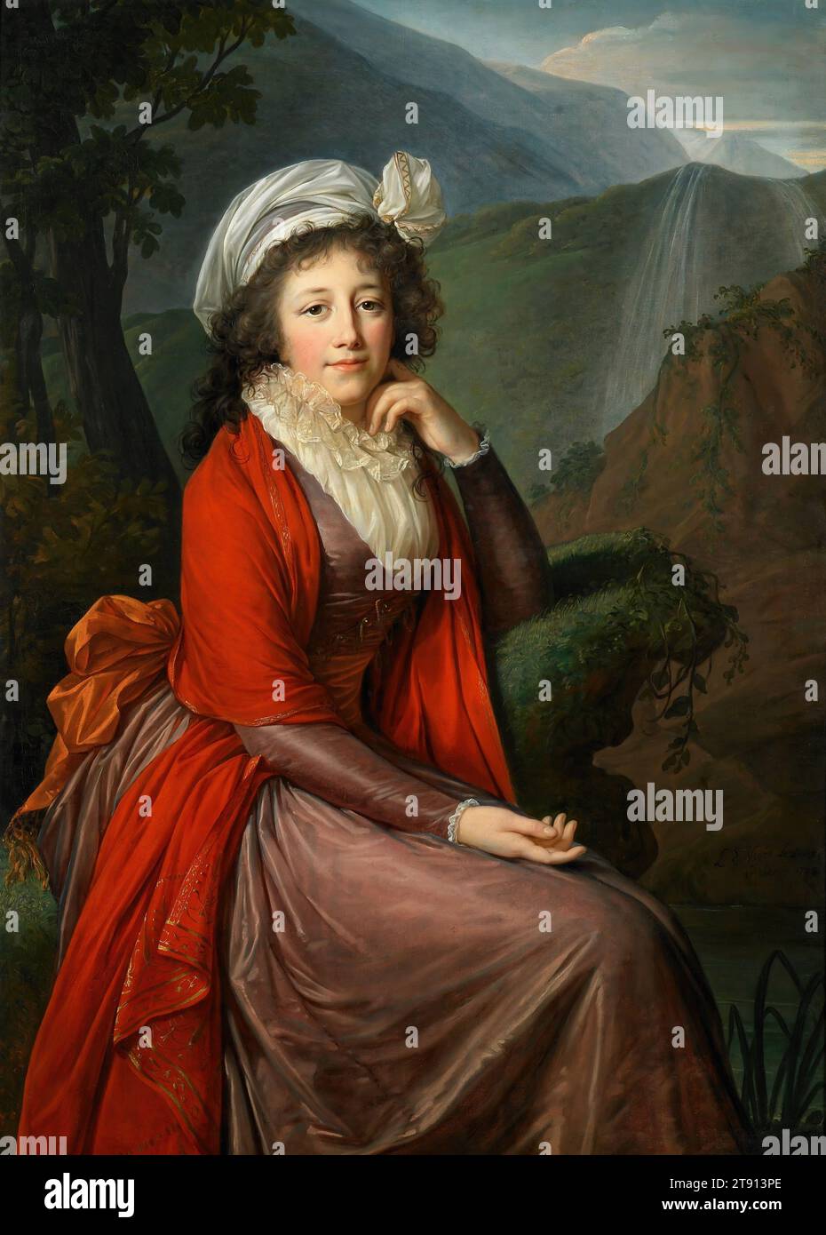 Portrait de la comtesse Maria Theresia Bucquoi, née Parr, 1793, Elisabeth Louise Vigée-le Brun, française, 1755 - 1842, 53 1/2 x 39in. (135,9 x 99,1cm)61 1/2 × 47 × 3 1/2 pouces (156,21 × 119,38 × 8,89 cm) (cadre extérieur), huile sur toile, France, 18e siècle, à l'âge de 24 ans, Vigée-LeBrun réalise son premier portrait de la reine Marie-Antoinette de France, et reste au cours de sa carrière la principale portraitiste de l'aristocratie française. La nuit où les révolutionnaires arrêtent Louis XVI et sa reine en 1789, Vigée-le Brun fuit la France et part en exil en voyageant à travers l'Europe Banque D'Images