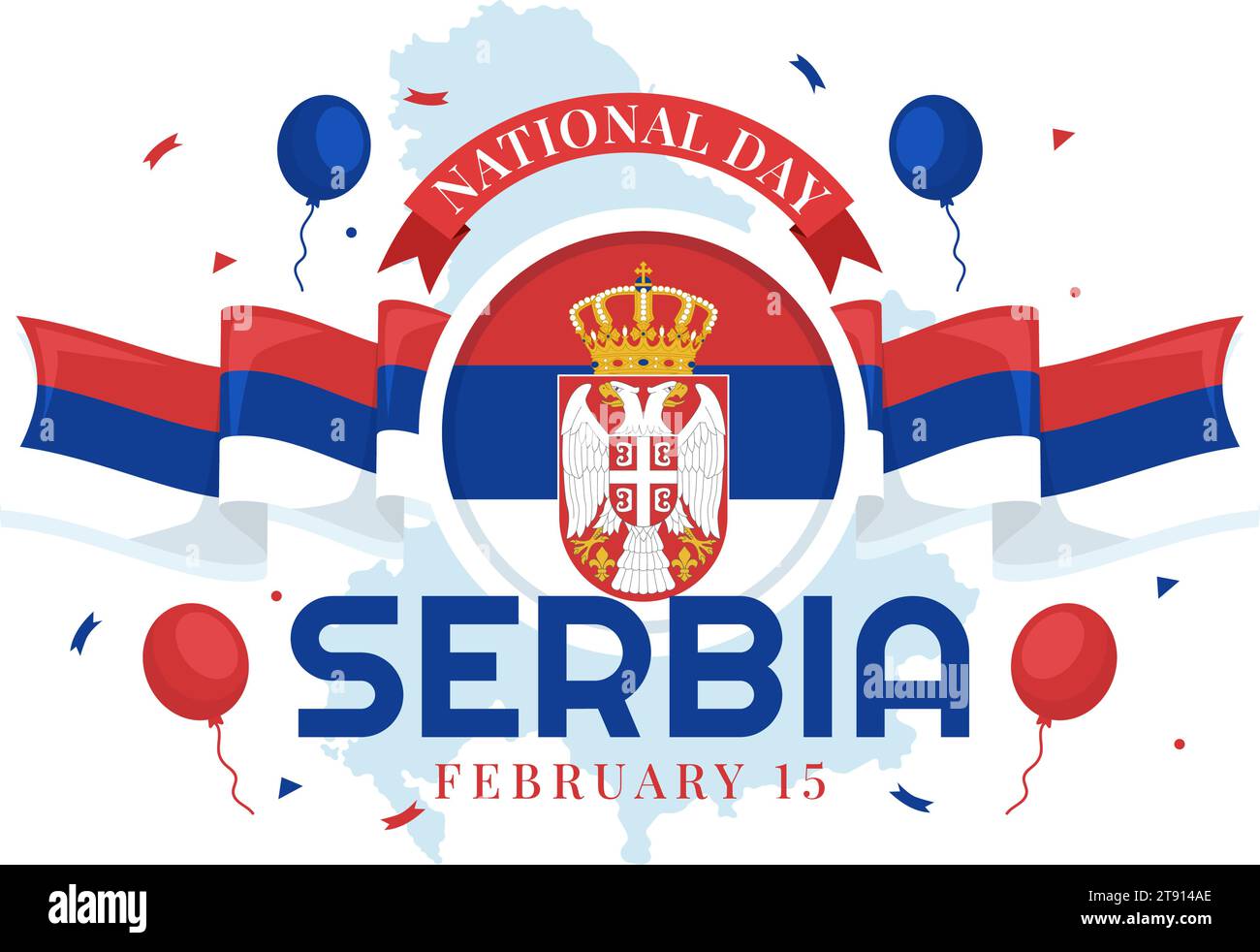 Illustration vectorielle de la fête nationale de Serbie le 15 février avec le drapeau ondulant dans la célébration de l'indépendance de vacances plat dessin de fond de dessin animé Illustration de Vecteur