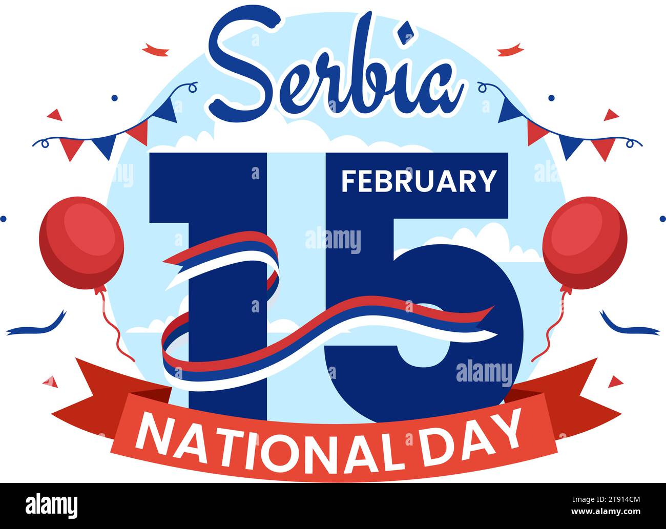 Illustration vectorielle de la fête nationale de Serbie le 15 février avec le drapeau ondulant dans la célébration de l'indépendance de vacances plat dessin de fond de dessin animé Illustration de Vecteur