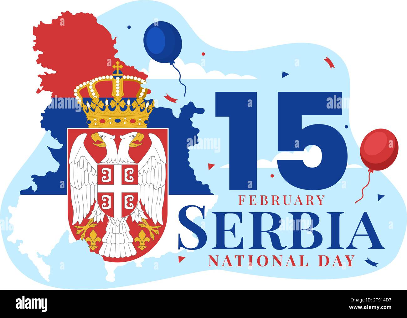 Illustration vectorielle de la fête nationale de Serbie le 15 février avec le drapeau ondulant dans la célébration de l'indépendance de vacances plat dessin de fond de dessin animé Illustration de Vecteur