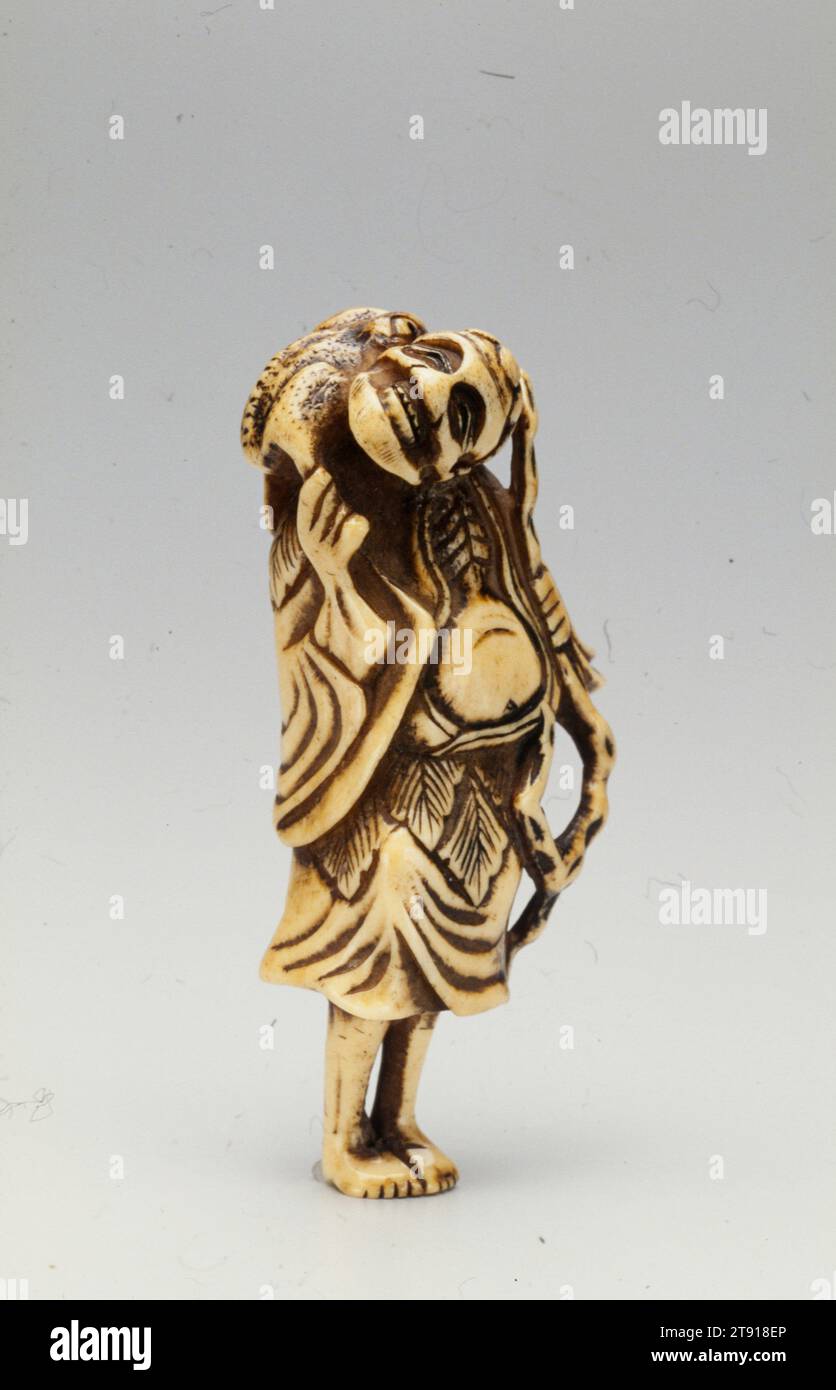 Netsuke Gama Sennin, fin 18e-début 19e siècle, Japonais inconnu, 3 1/2 x 1 3/4 x 1 pouces. (8,9 x 4,4 x 2,5 cm), Corne de cerf, Japon, 18e-19e siècle Banque D'Images