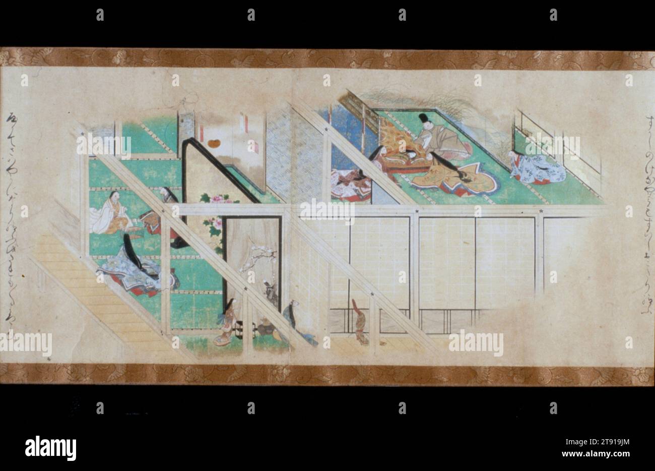 Une histoire de grillons, seconde moitié du 17e siècle, attribuée à Sumiyoshi Jokei, japonais, 1599 - 1670, 12 1/4 x 169 po. (31,12 x 429,26 cm), encre et couleur sur papier, Japon, 17e siècle, l'une des grandes contributions japonaises à l'art pictural est l'emaki, ou rouleau d'images. Bien que le format se soit développé pour la première fois en Chine, les Japonais ont combiné leur propre sujet narratif avec leur style de peinture décorative unique (yamato-e), pour créer une nouvelle forme d'art distinctement japonaise. Légendes bouddhistes, œuvres littéraires et historiques, biographies et fables sont toutes illustrées dans des compositions vivantes Banque D'Images