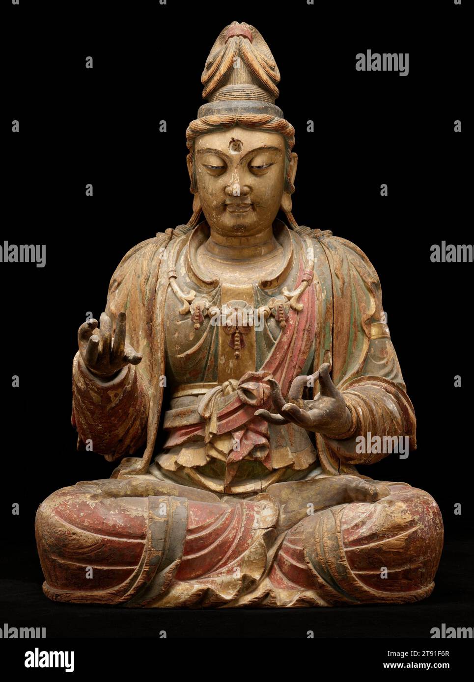 Bodhisattva assis d'Avalokiteshvara (Guanyin), fin 11e-début 12e siècle, inconnu, 38 3/4 x 22 x 13 1/2 po. (98,43 x 55,88 x 34,29 cm) (boîtier(a))8 x 30 1/4 x 13 po (20,32 x 76,84 x 33,02 cm) (b) pieds)25 x 17 x 12 3/4 po (63,5 x 43,18 x 32,39 cm) (bras(c))22 1/2 x 19 1/2 x 7 7/8 po (57,15 x 49,53 x 20 cm) (bras(d))14 x 14 x 14 1/2 po (35,56 x 35,56 x 36,83 cm) ((e) PL HIP)8 3/4 x 7 1/2 x 5 po (22,23 x 19,05 x 12,7 cm) ((f) ushnisha)10 3/4 x 5 1/2 x 4 po (27,31 x 13,97 x 10,16 cm) (main(g))11 3/4 x 5 1/2 x 4 po (29,85 x 13,97 x 10,16 cm) ((h) main), Bois, gesso, pigments minéraux Banque D'Images