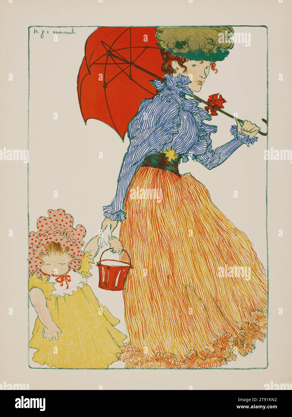 Place au (sur la place), novembre 1897, Henri-Jacques-Edouard Evenepoel, Belge, 1872 - 1899, 16 3/4 x 12 5/8 po (42,55 x 32,07 cm) (portfolio), Lithographie couleur, Belgique, 19e siècle Banque D'Images