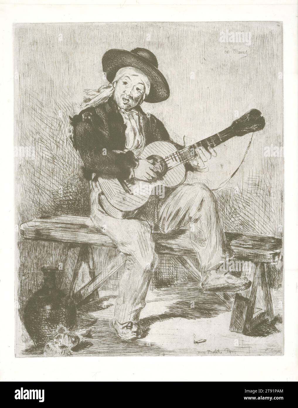 Le chanteur espagnol, 1861, Édouard Manet, français, 1832 - 1883, 11 3/4 x 9 1/2 po (29,85 x 24,13 cm) (plaque) 14 1/8 x 10 7/8 po (35,88 x 27,62 cm) (feuille), gravure, France, 19e siècle Banque D'Images