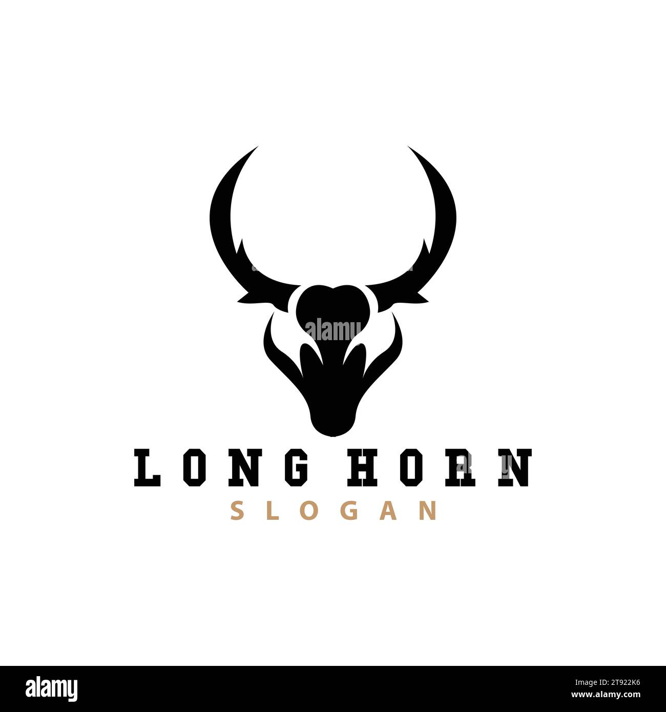Logo long Horn, vecteur animal de bétail Bull, rétro design vintage, icône Silhouette, marque de modèle Illustration de Vecteur