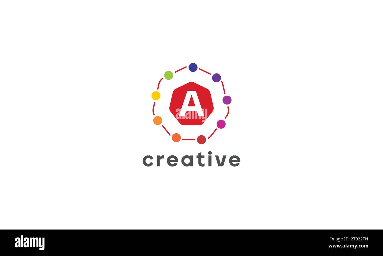 logo créatif moderne avec la lettre a à l'intérieur hexagone pointillé coloré Illustration de Vecteur