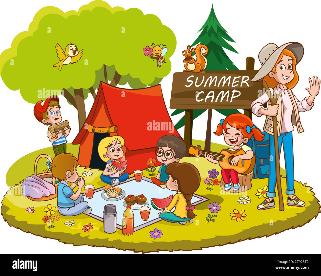 Illustration vectorielle de Kids Camping et trekking Illustration de Vecteur