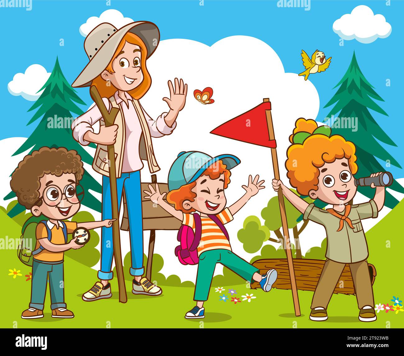 Illustration vectorielle de Kids Camping et trekking Illustration de Vecteur