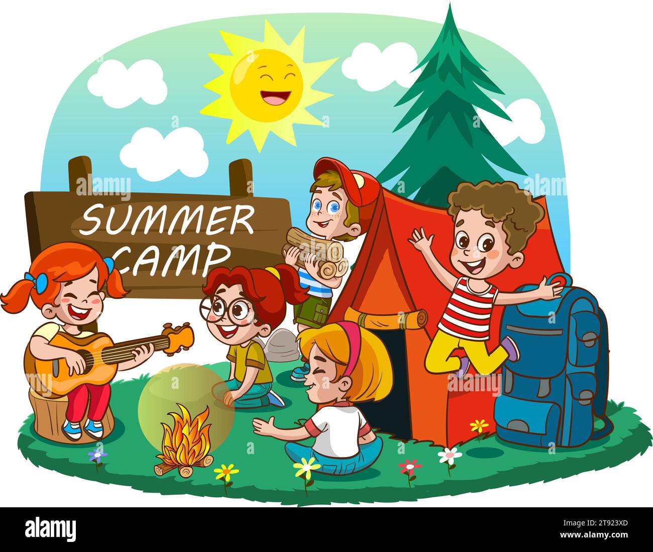 Illustration vectorielle de Kids Camping et trekking Illustration de Vecteur