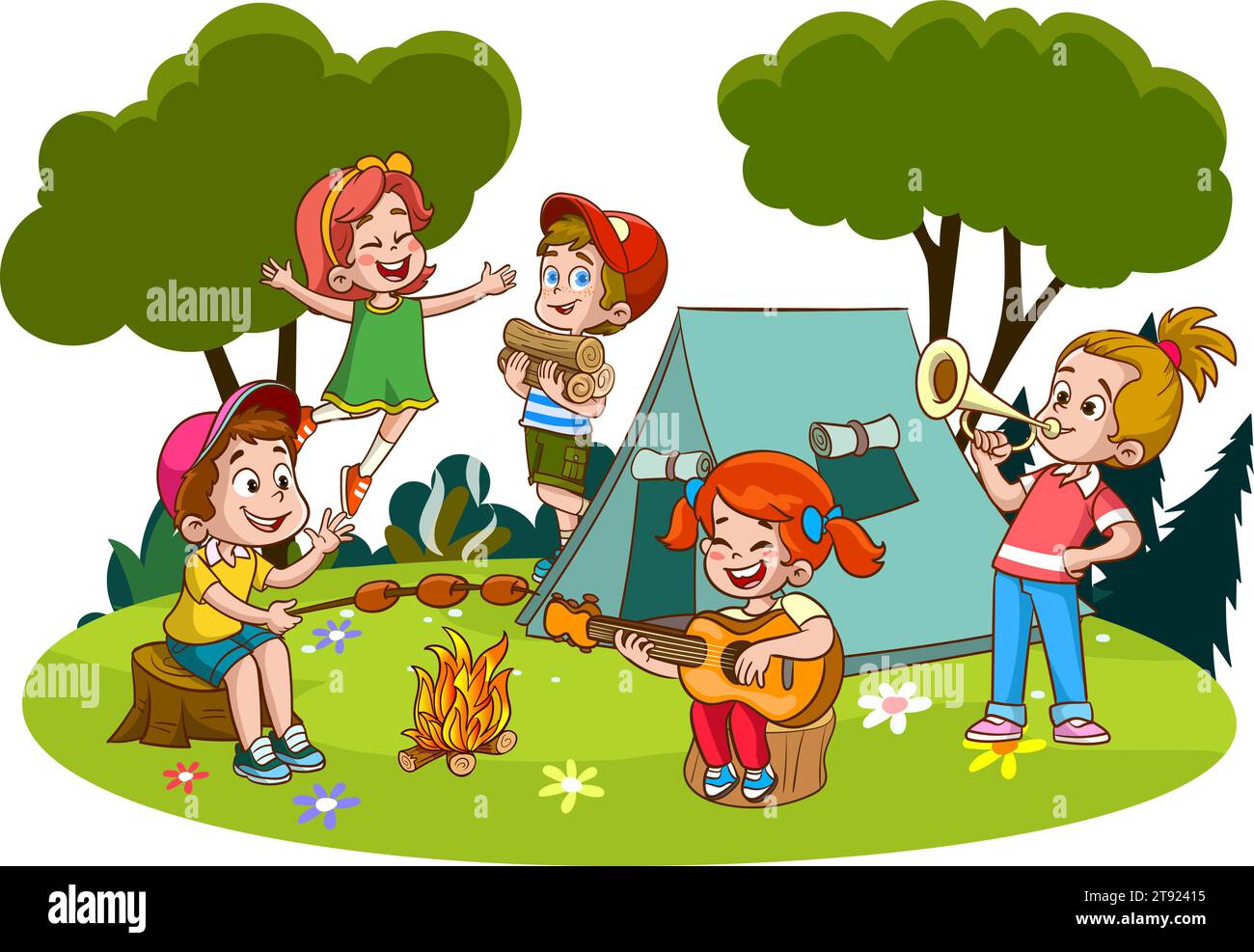 Illustration vectorielle de Kids Camping et trekking Illustration de Vecteur