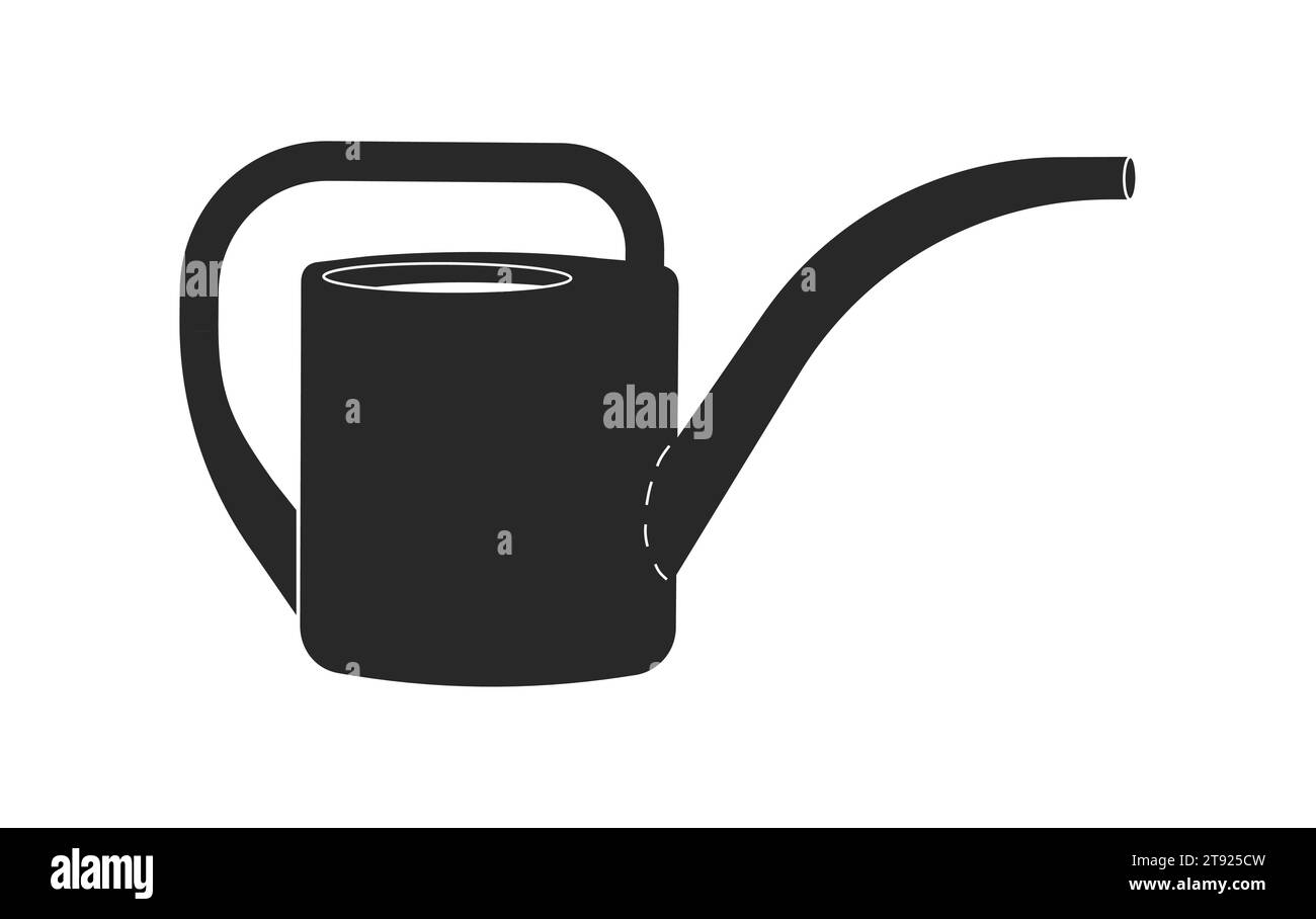 Illustration isolée de vecteur avec icône d'agriculture de l'arrosoir plat. Le pot de poignée est equiment pour prendre soin et ajouter de l'engrais pour les plantes, forme noire. Tr Illustration de Vecteur