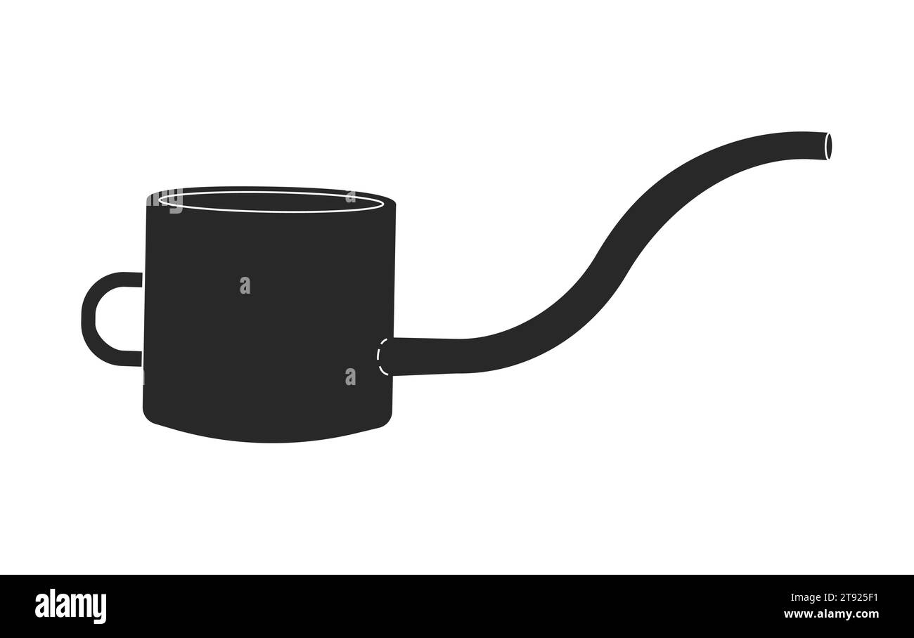 Illustration isolée vectorielle avec icône de l'agriculture de l'arrosoir plat, forme noire. Manipuler le pot métallique est équiment pour prendre soin et ajouter du fumier pour la plante Illustration de Vecteur