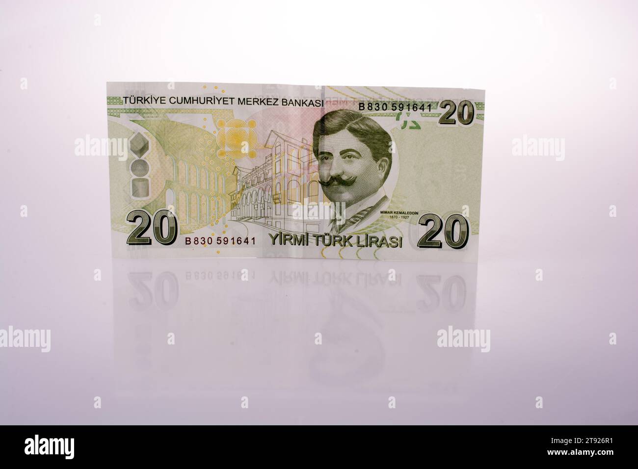 Turksh Lira Billets de 20 Lira sur fond blanc Banque D'Images