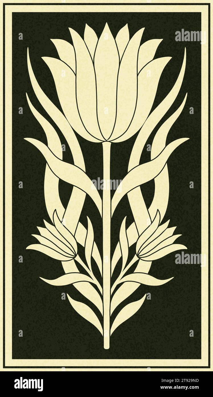 Cadre avec une tulipe dans le style de l'Art Nouveau. Belle composition de tulipe florale texture vintage 1920-1930 ans. Illustration de Vecteur