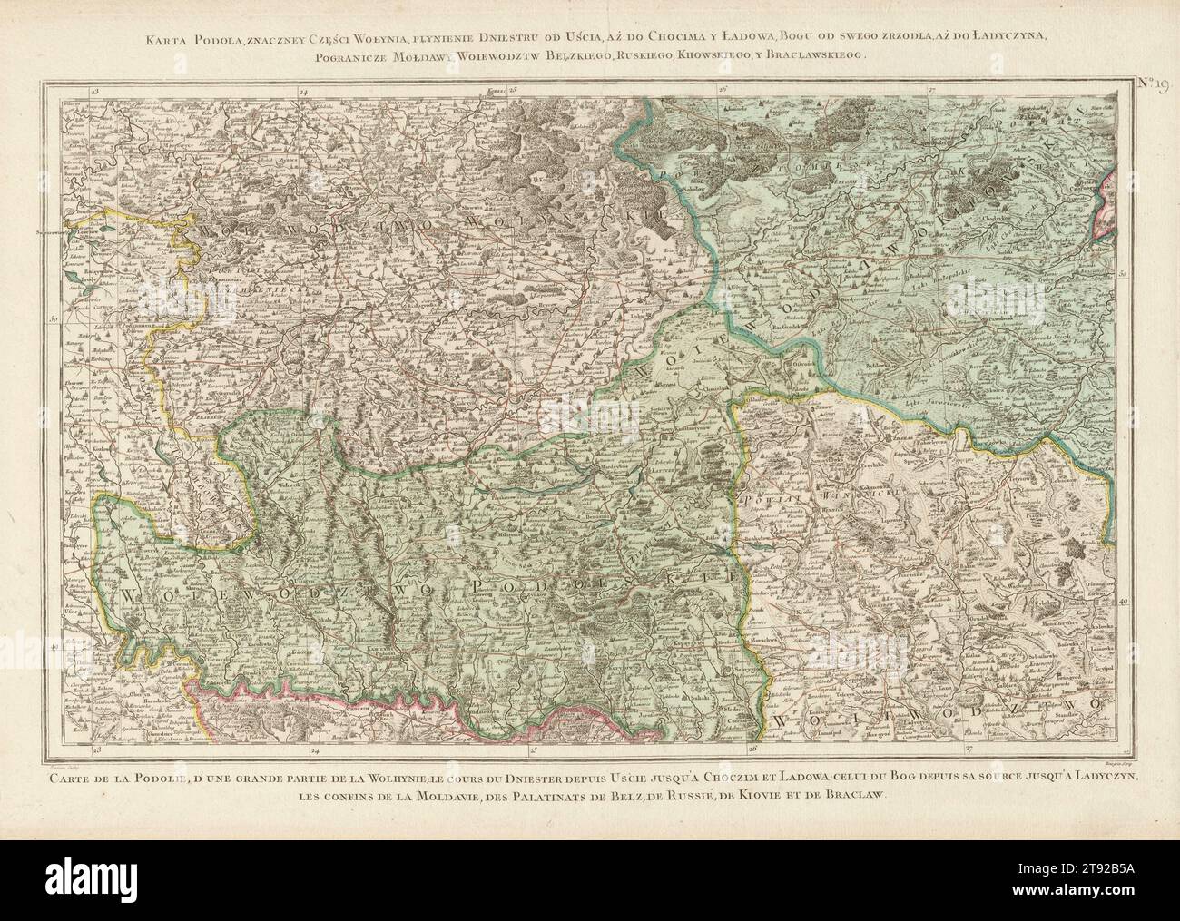 Carte de Zanonni de la Podolie et de la Volhynie polonaises, carte de la Pologne, carte de la région de la Podolie, carte de la région de la Volhynie, cartes du XVIIIe siècle, vieilles cartes polonaises Banque D'Images