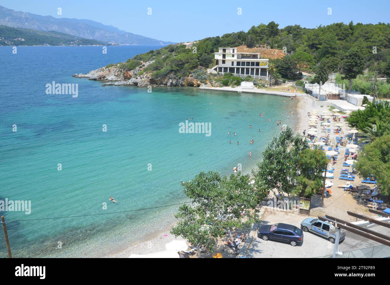 Grèce, Nord Égée, île de Samos la ville portuaire de Vathy et bâtiments néoclassiques Banque D'Images
