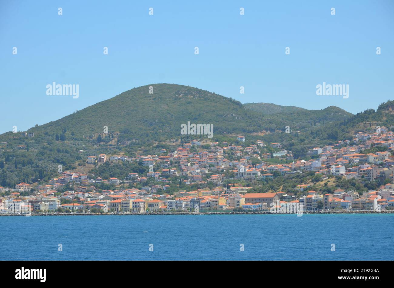 Grèce, Nord Égée, île de Samos la ville portuaire de Vathy et bâtiments néoclassiques Banque D'Images