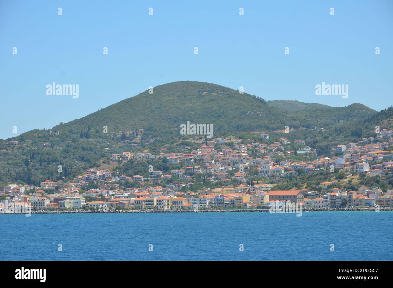 Grèce, Nord Égée, île de Samos la ville portuaire de Vathy et bâtiments néoclassiques Banque D'Images