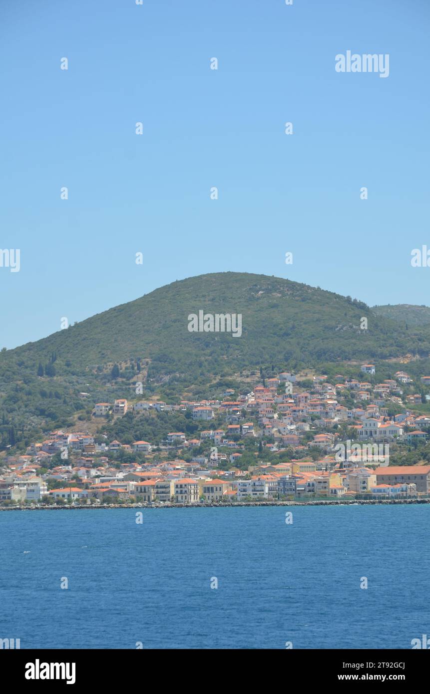 Grèce, Nord Égée, île de Samos la ville portuaire de Vathy et bâtiments néoclassiques Banque D'Images