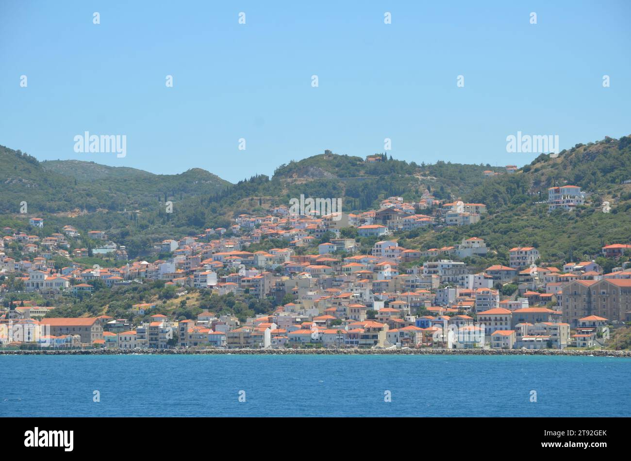 Grèce, Nord Égée, île de Samos la ville portuaire de Vathy et bâtiments néoclassiques Banque D'Images