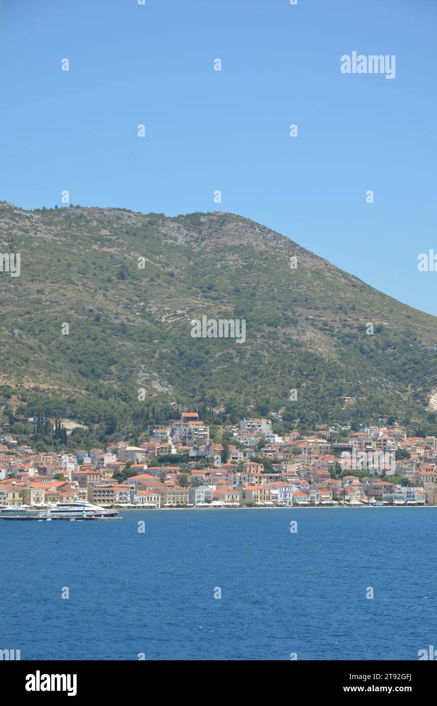 Grèce, Nord Égée, île de Samos la ville portuaire de Vathy et bâtiments néoclassiques Banque D'Images