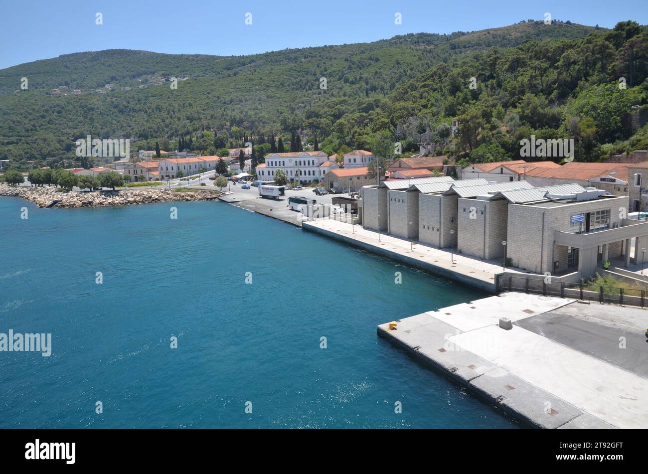 Grèce, Nord Égée, île de Samos la ville portuaire de Vathy et bâtiments néoclassiques Banque D'Images