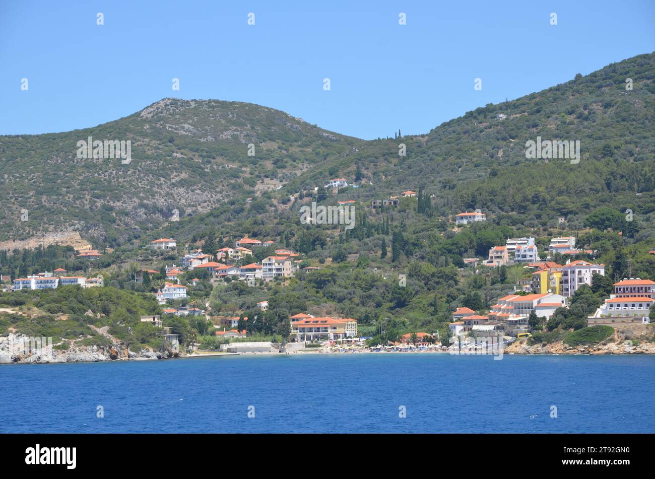 Grèce, Nord Égée, île de Samos la ville portuaire de Vathy et bâtiments néoclassiques Banque D'Images