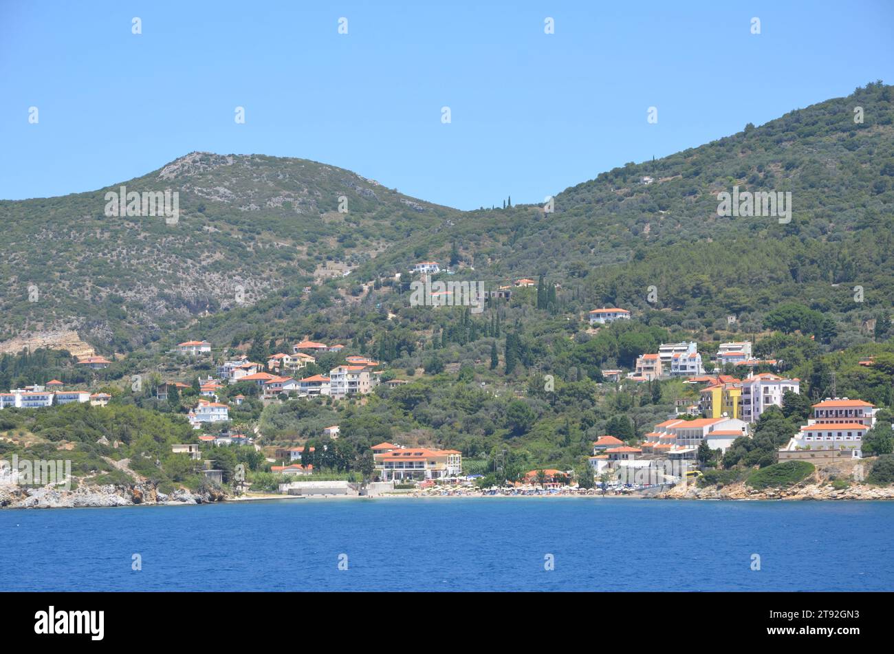 Grèce, Nord Égée, île de Samos la ville portuaire de Vathy et bâtiments néoclassiques Banque D'Images