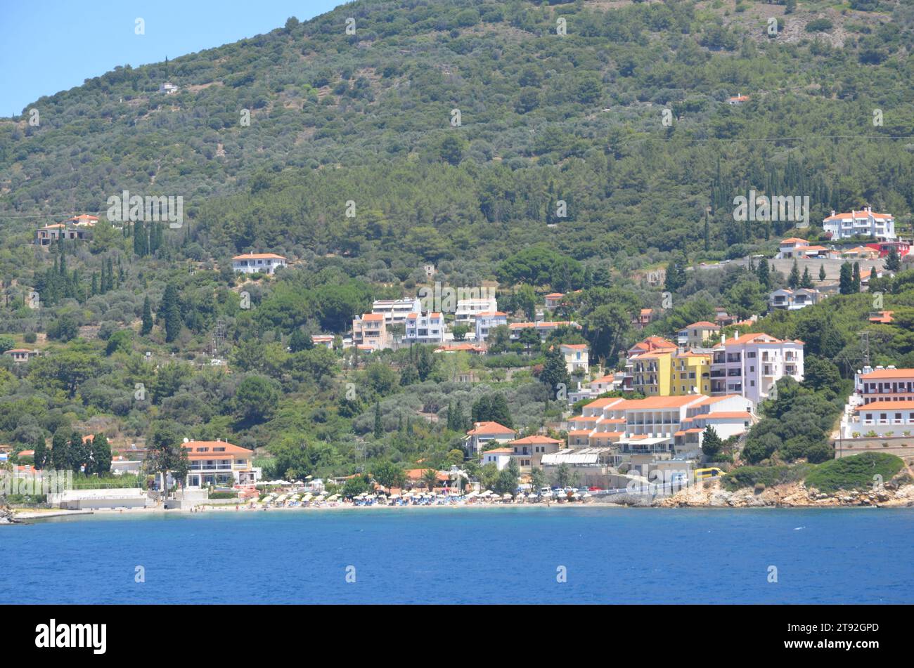 Grèce, Nord Égée, île de Samos la ville portuaire de Vathy et bâtiments néoclassiques Banque D'Images