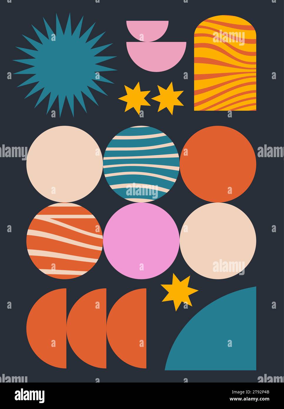 Imprimé autocollant brutaliste naïf. Typographie rectangle ovale de cercle groovy dans le style de bande dessinée rétro tendance des années 90. Illustration vectorielle avec desi géométrique ondulé Illustration de Vecteur