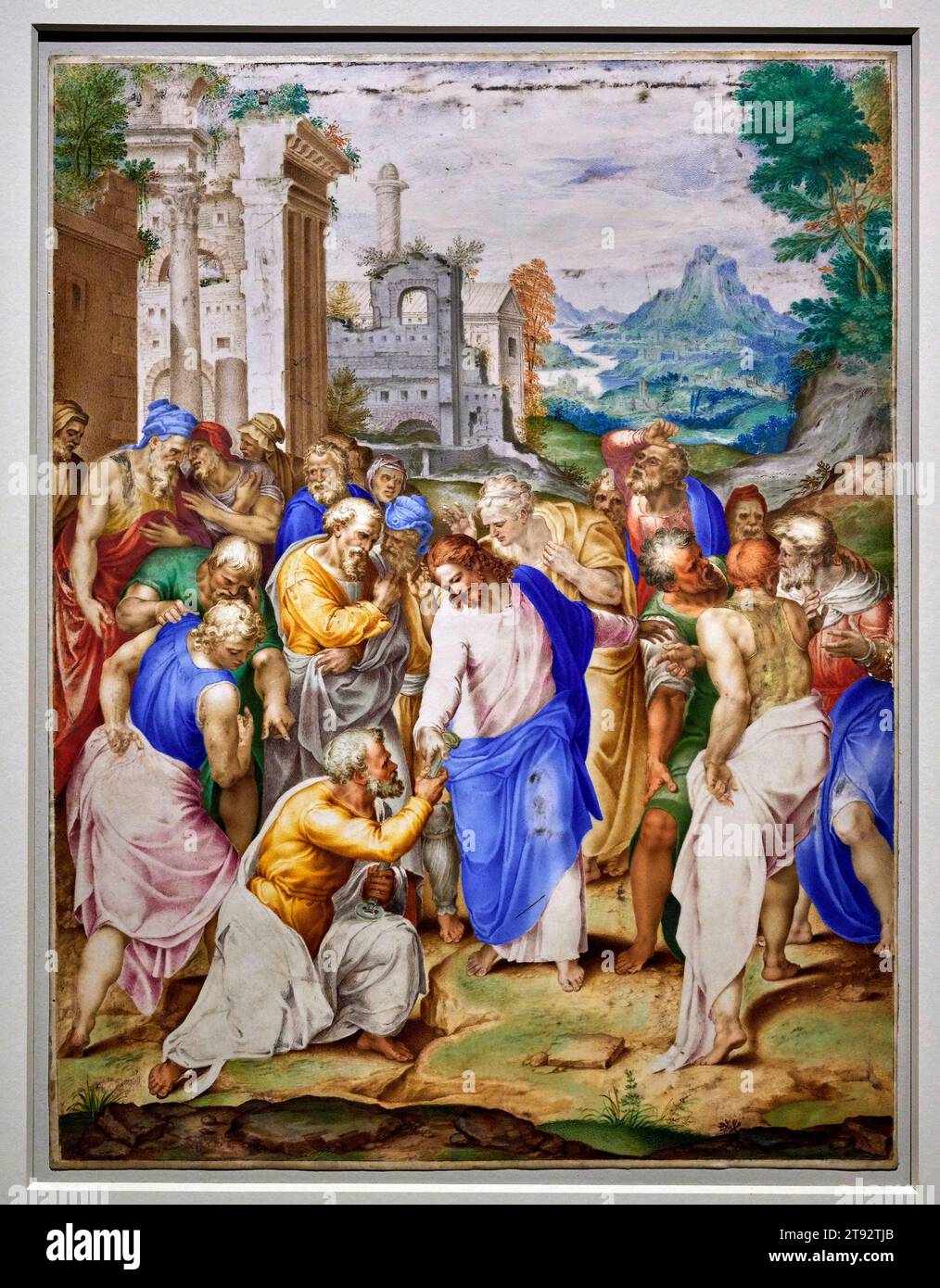 Cristo consegna le chiavi a S. Pietro - miniatura su pergamena - Giambattista Castello - 159 8 - Parigi, Musée du Louvre Banque D'Images