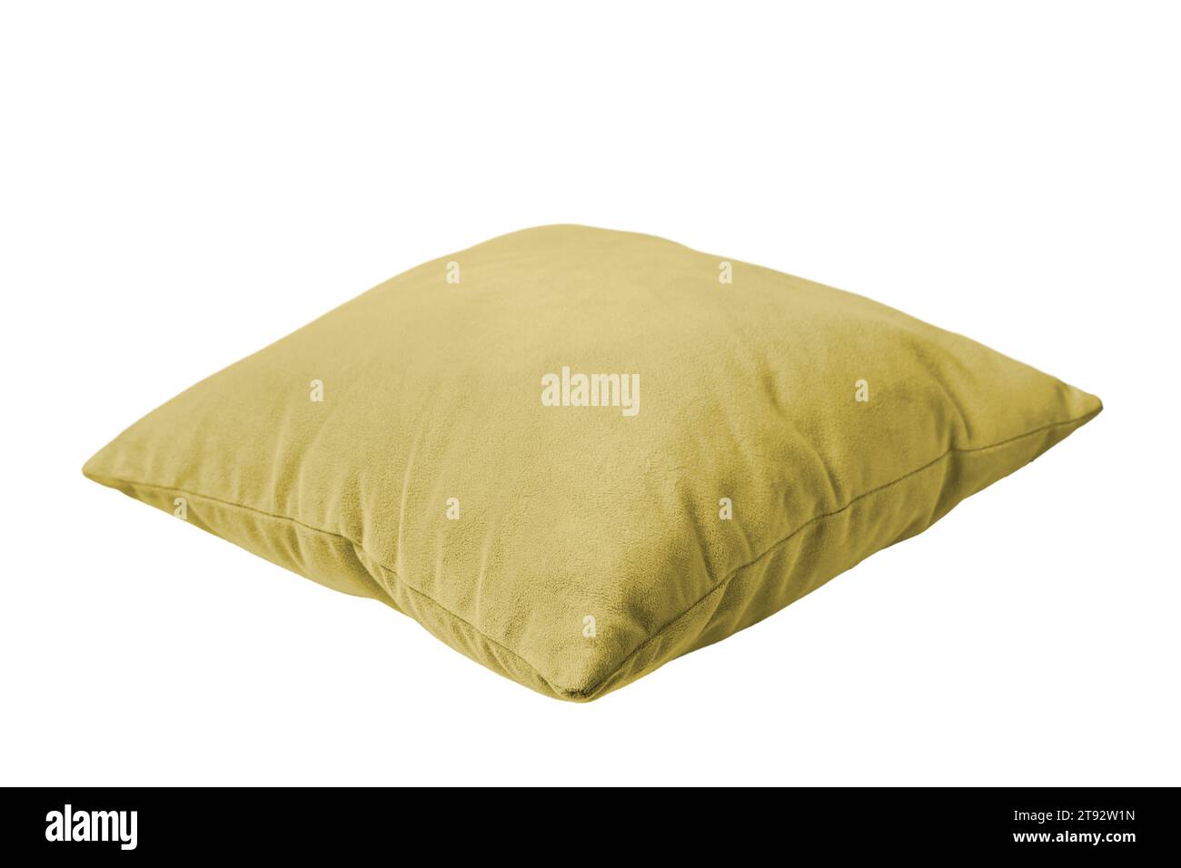 Coussin rectangulaire jaune décoratif pour dormir et se reposer isolé sur fond blanc. Coussin pour la décoration intérieure de la maison, maquette de taie d'oreiller, templa Banque D'Images