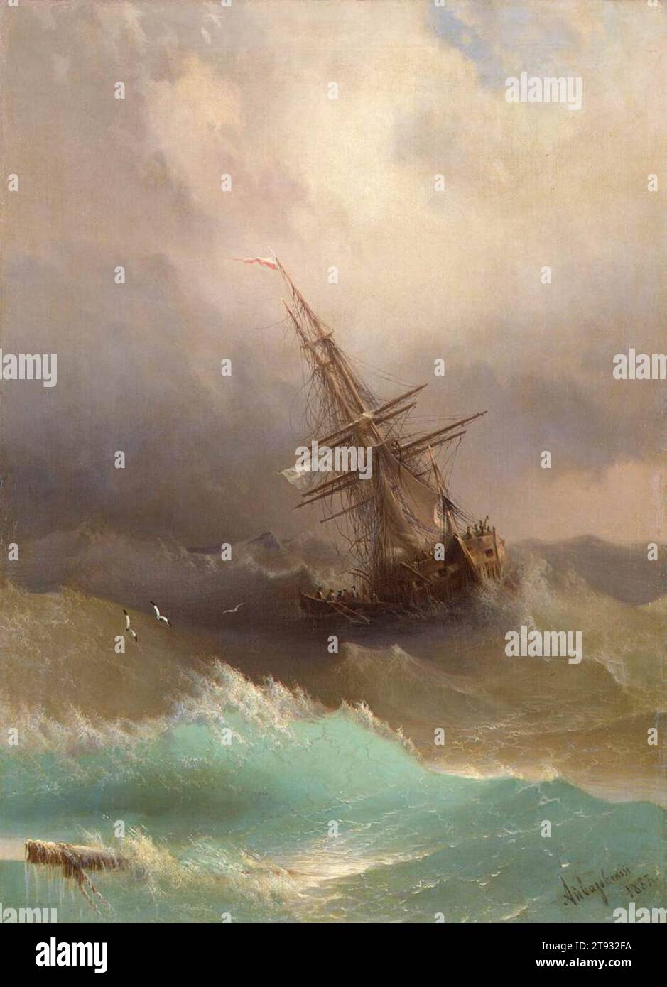 Navire dans la mer orageuse 1887 par Ivan Konstantinovitch Aivazovsky Banque D'Images