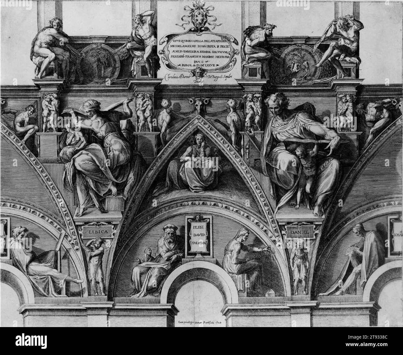 Partie du plafond de la chapelle Sixtine 1577 par Cherubino Alberti Banque D'Images