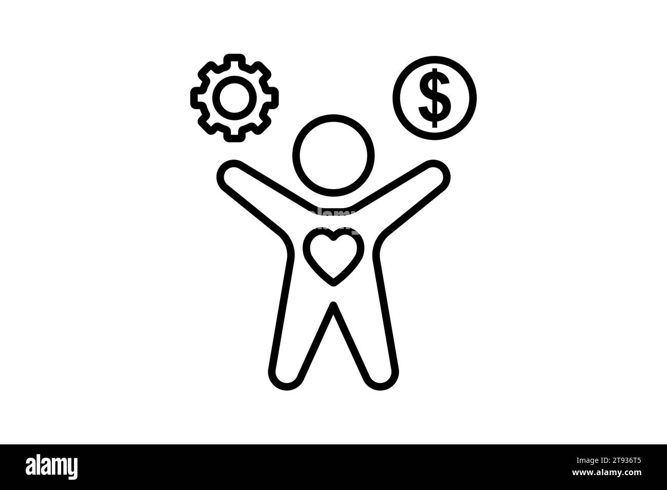 icône bien-être. humain avec dollar, cœur et équipement. style d'icône de ligne. conception vectorielle simple modifiable Illustration de Vecteur