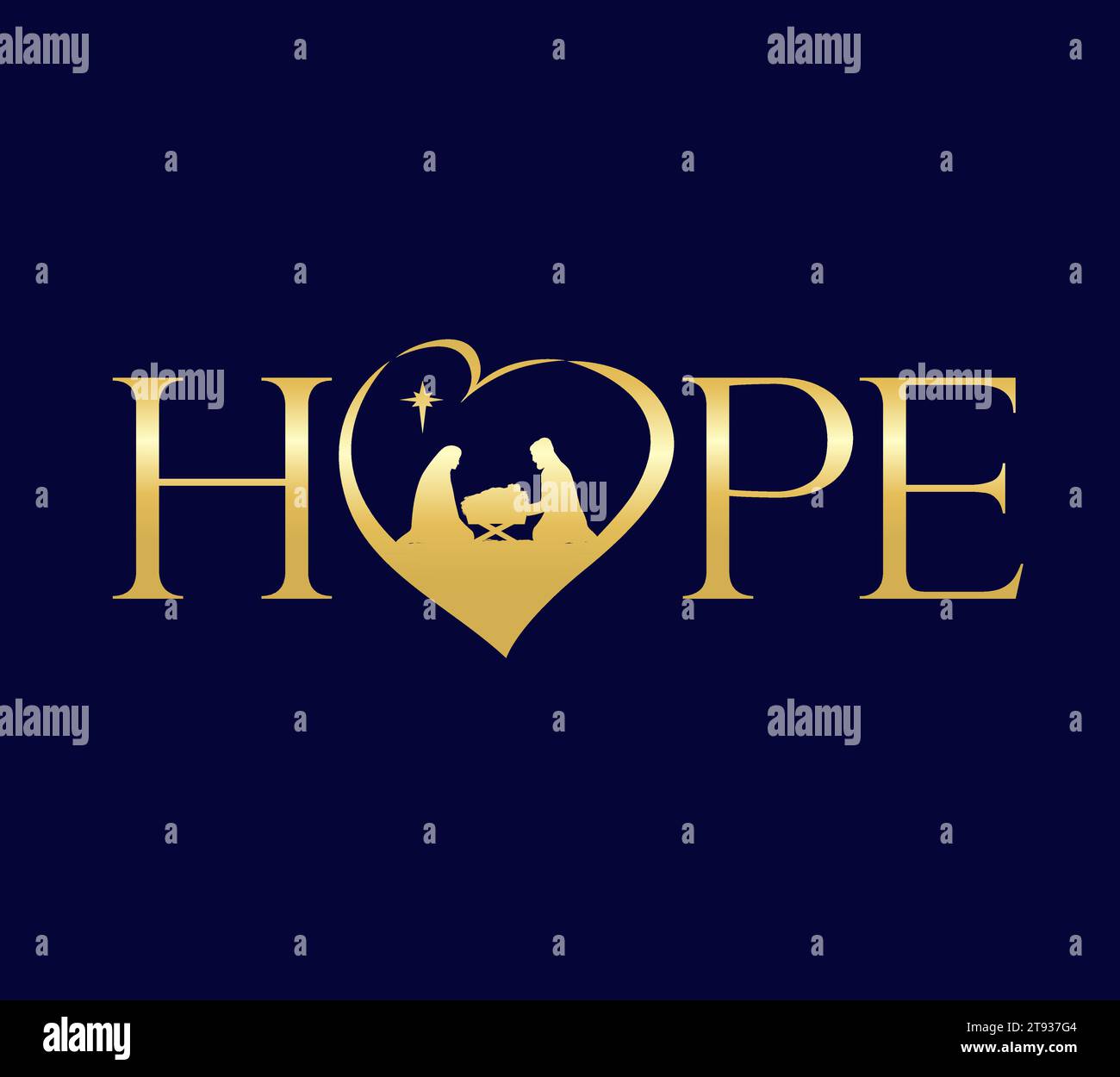 Concept D'ESPOIR avec silhouettes christian Nativité dans le coeur. Un enfant est né, célébrer Noël - modèle de bannière de médias sociaux d'église. Carte vectorielle Illustration de Vecteur