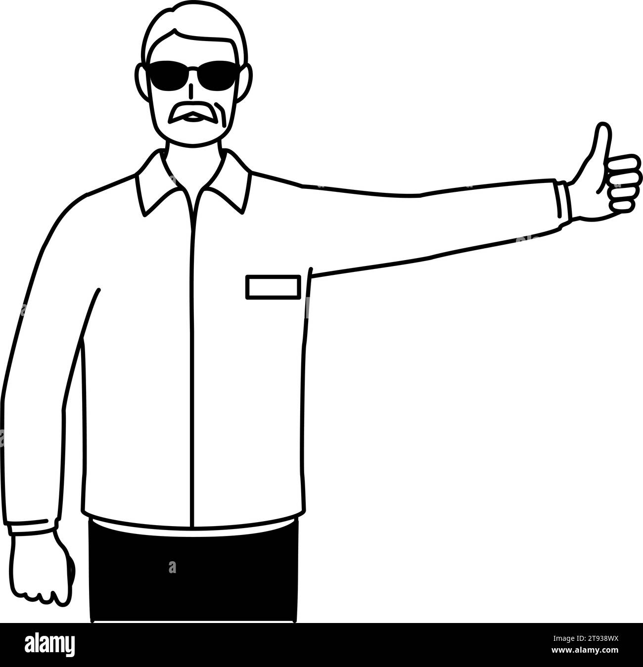 Homme blanc senior auto-stop avec les pouces vers le haut, Illustration vectorielle Illustration de Vecteur