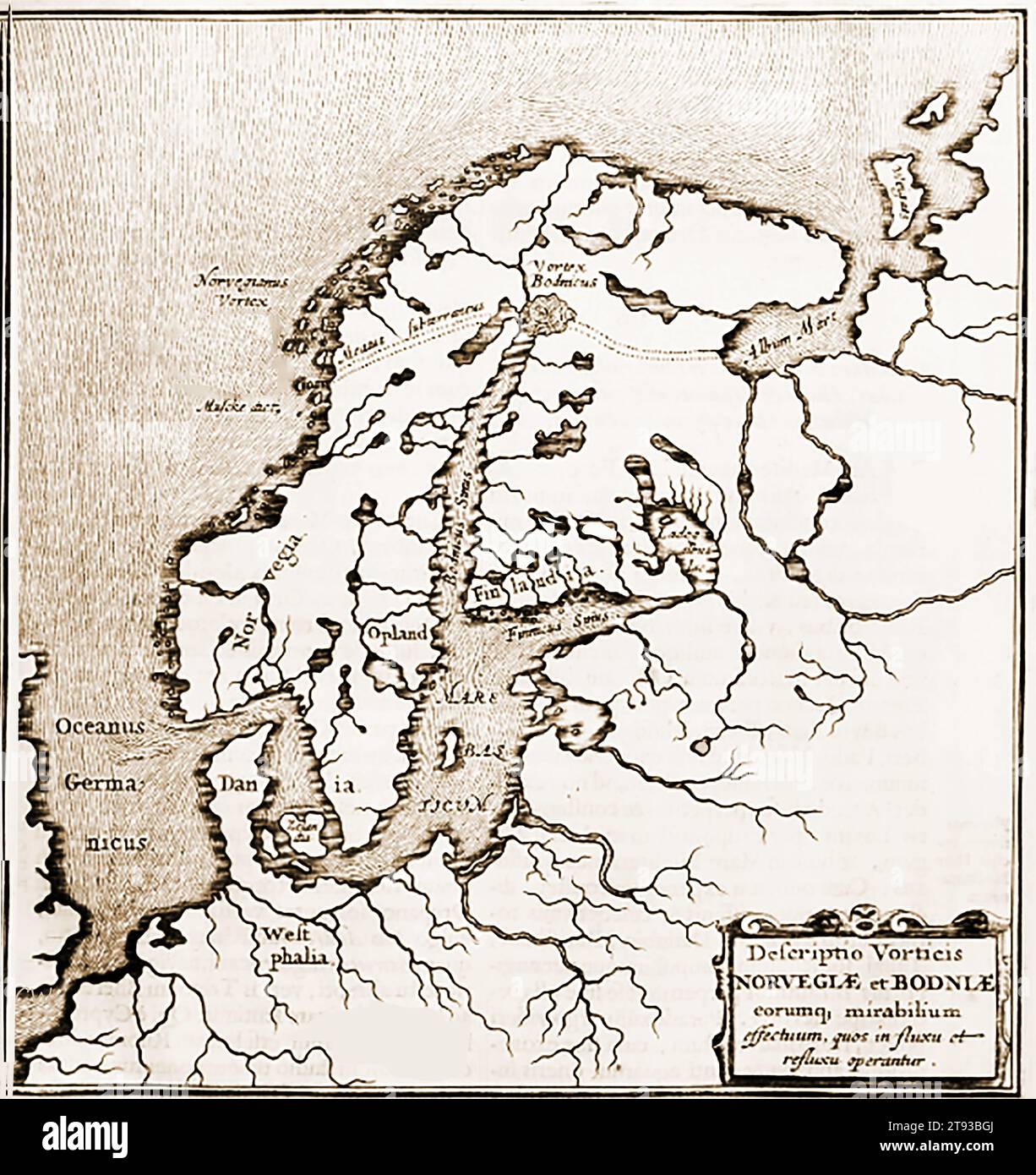 Carte de 1665 de la Norvège et de la région environnante - et kart fra 1665 over Norge og området rundt - vuoden 1665 kartta Norjasta ja ympäröivästä alueesta - en karta från 1665 över Norge och den omgivande regionen - et kort fra 1665 over Norge og det omkringliggende område - Banque D'Images
