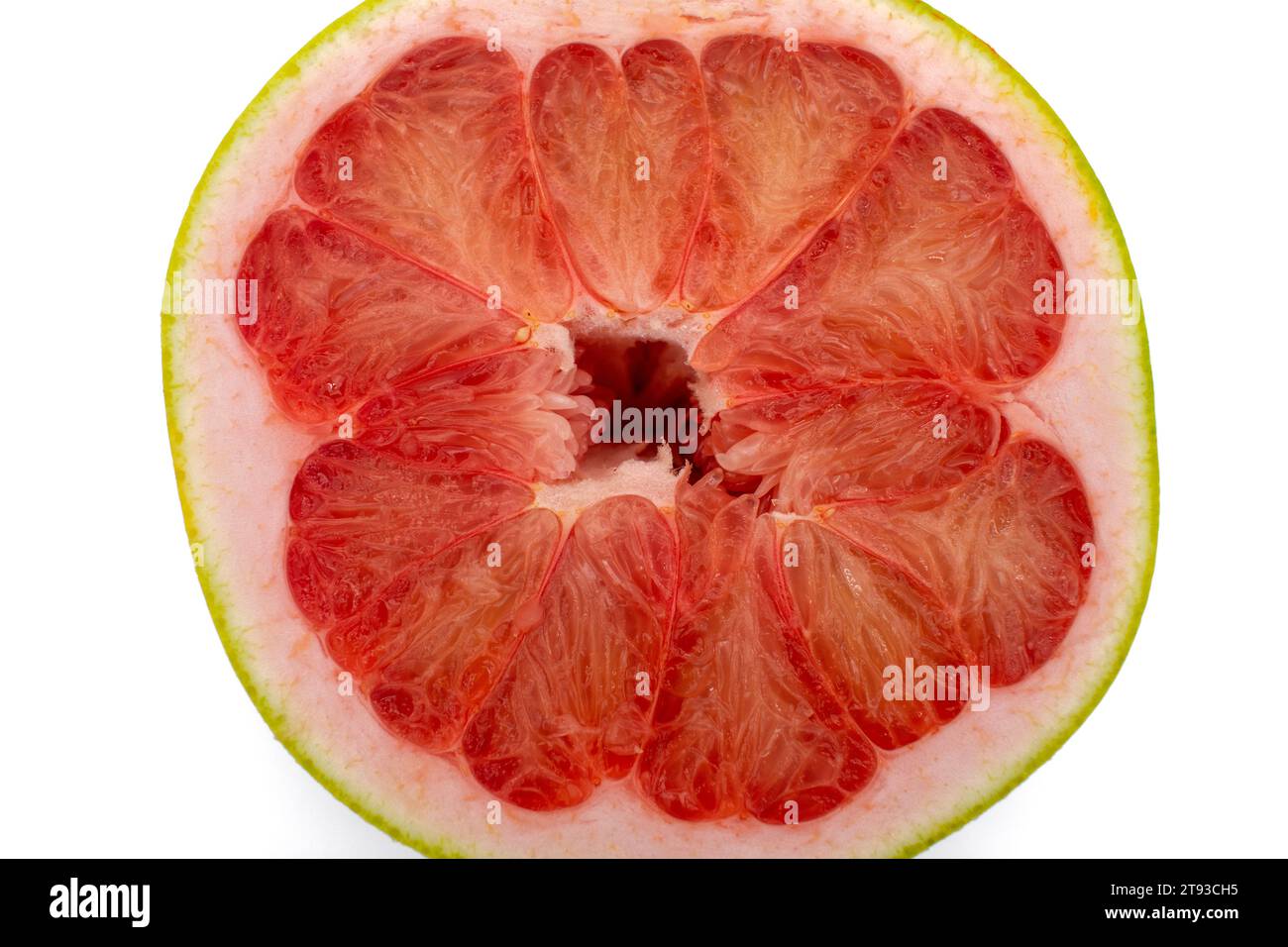 Photo en gros plan d'une coupe transversale d'agrumes pomelo pamplemousse coupée en deux montrant une texture juteuse Banque D'Images
