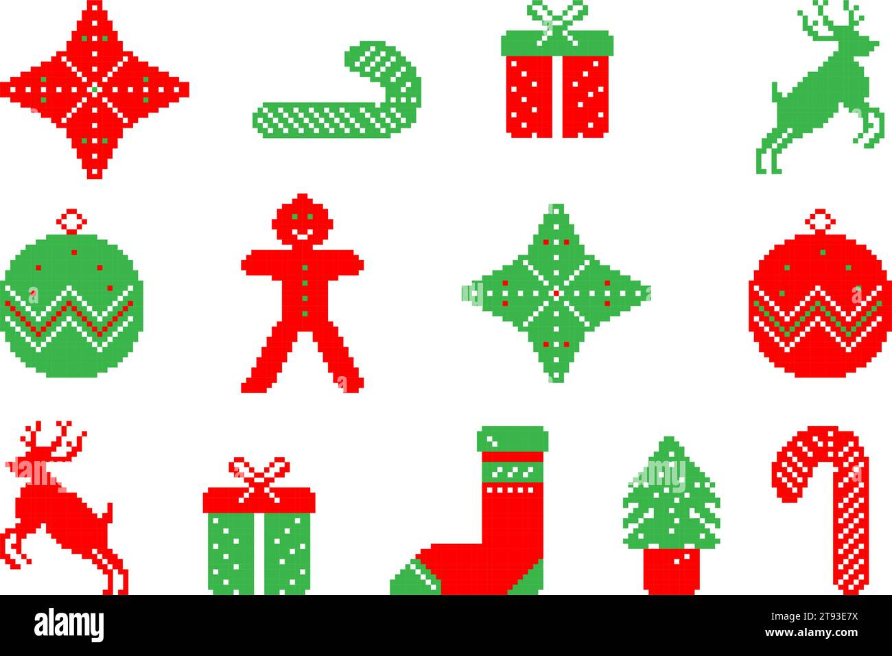 Ensemble de symbole d'icône pixel art de Noël. Illustration vectorielle Illustration de Vecteur