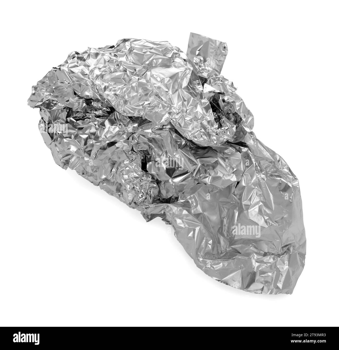 Morceau froissé de feuille d'aluminium isolé sur blanc, vue de dessus Banque D'Images Morceau froissé de feuille d'aluminium isolé sur blanc, vue de dessus Banque D'Images