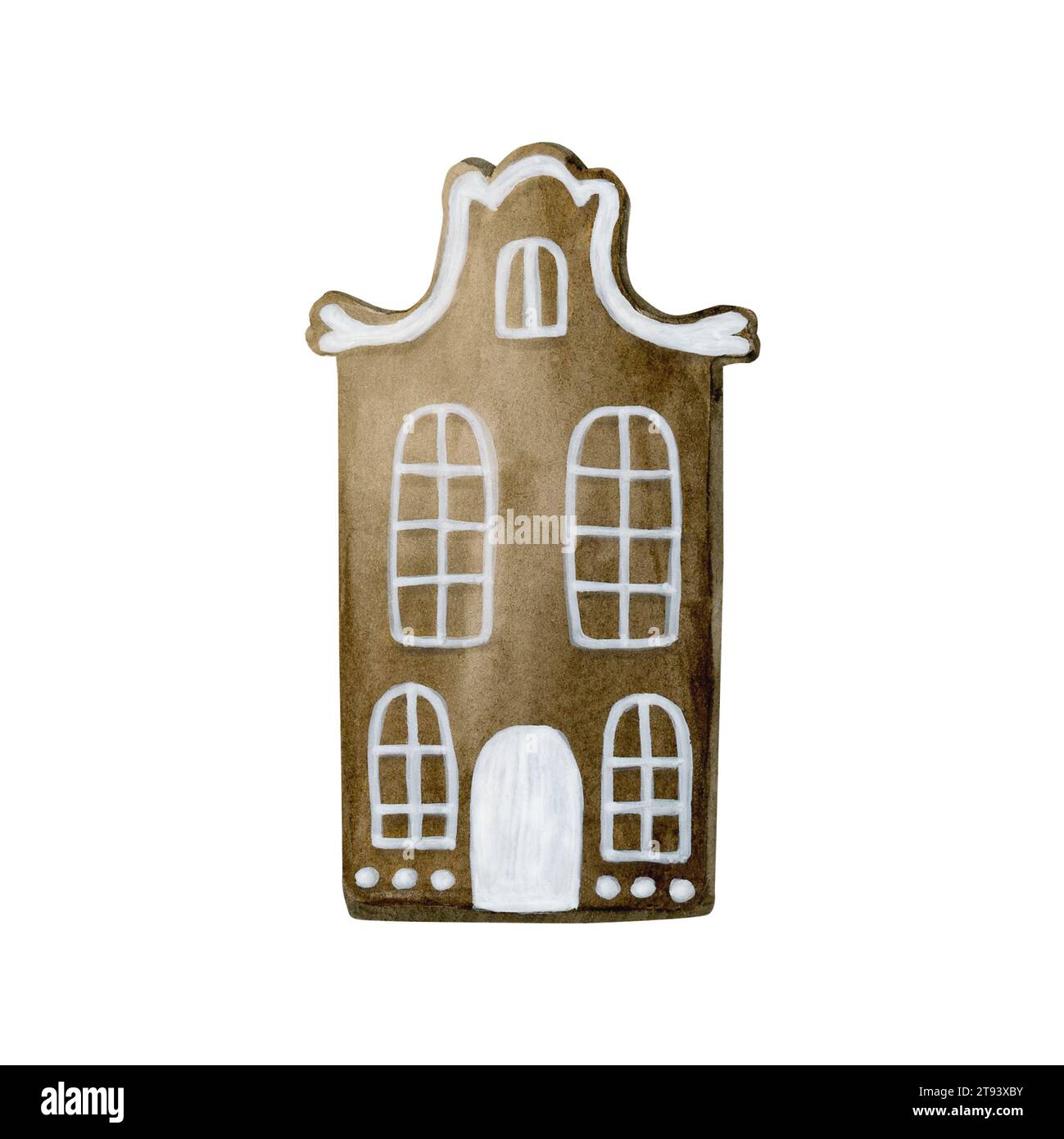 Maisons en pain d'épice avec glaçage blanc. Illustration d'aquarelle isolée sur fond blanc pour la conception de vacances d'hiver. Banque D'Images