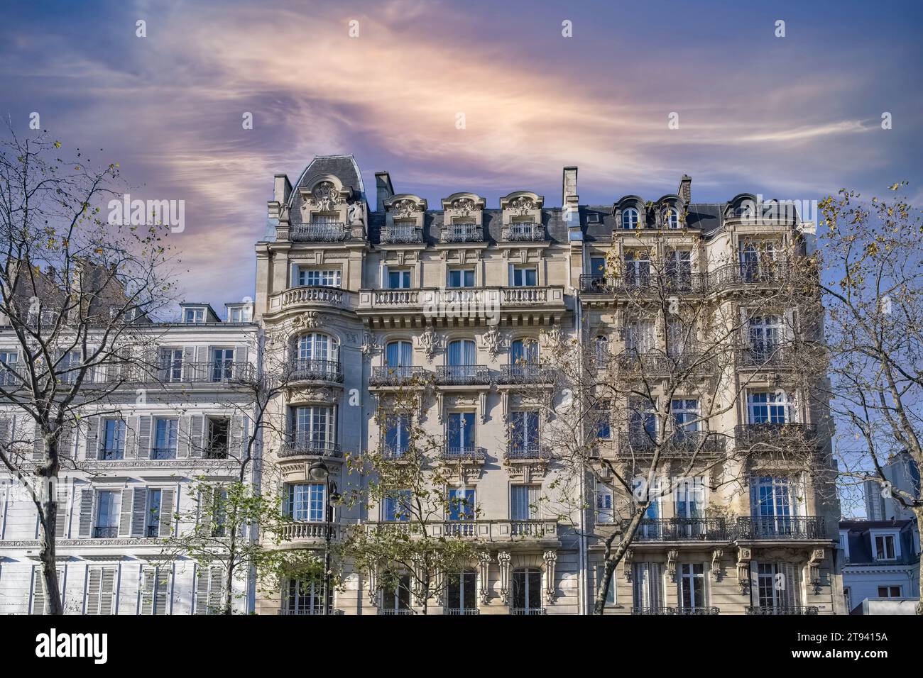 Paris, beaux bâtiments, boulevard Beaumarchais, dans le 11E arrondissement Banque D'Images