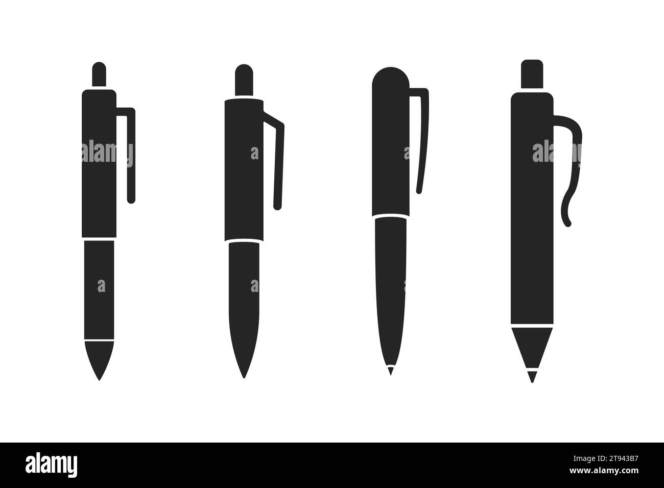 Ensemble vectoriel d'icônes de stylos automatiques blancs et noirs. Illustration de Vecteur