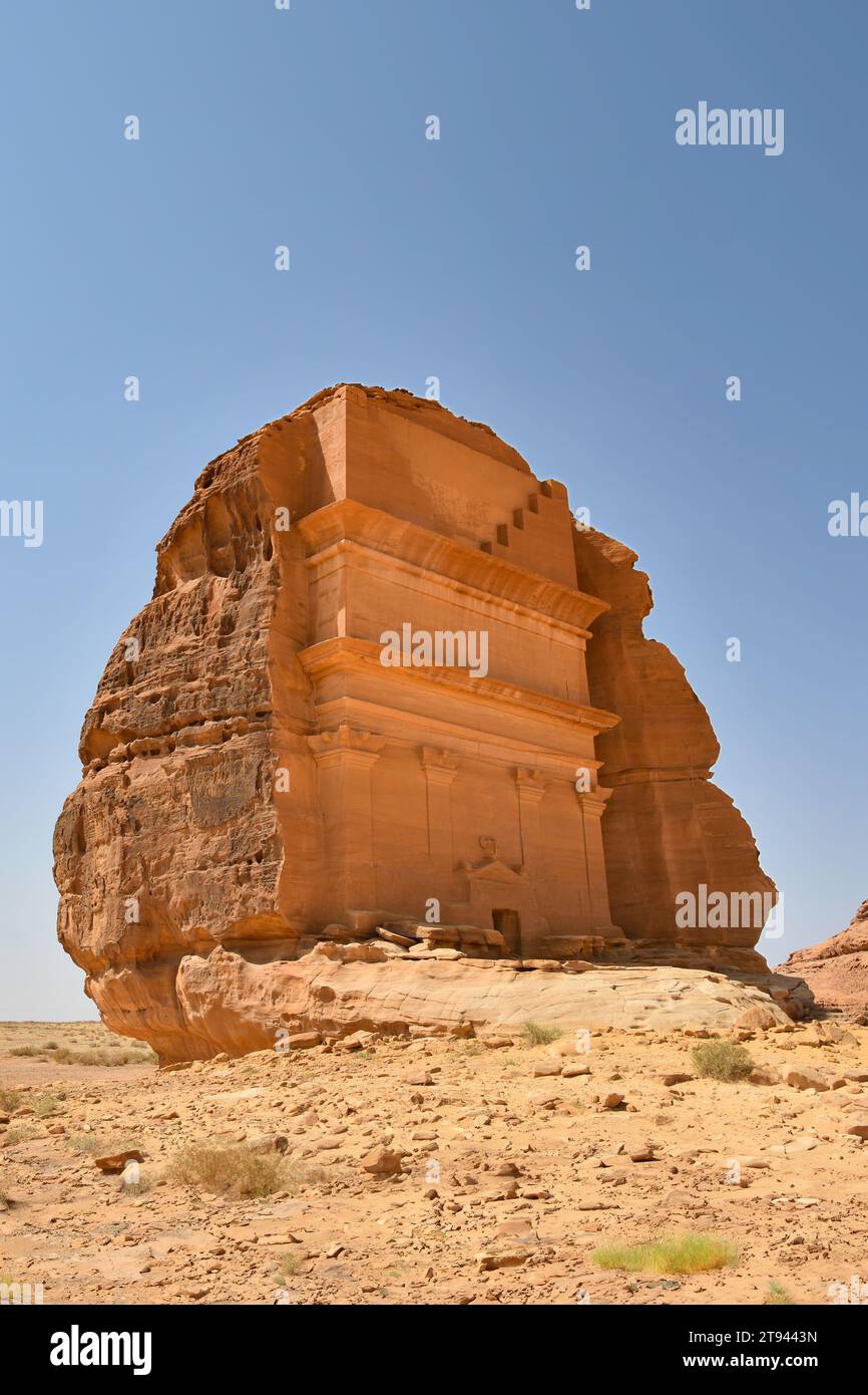 Hegra, également connu sous le nom de Mada’in Salih, est un site archéologique situé dans la région d’Al-’Ula en Arabie Saoudite Banque D'Images