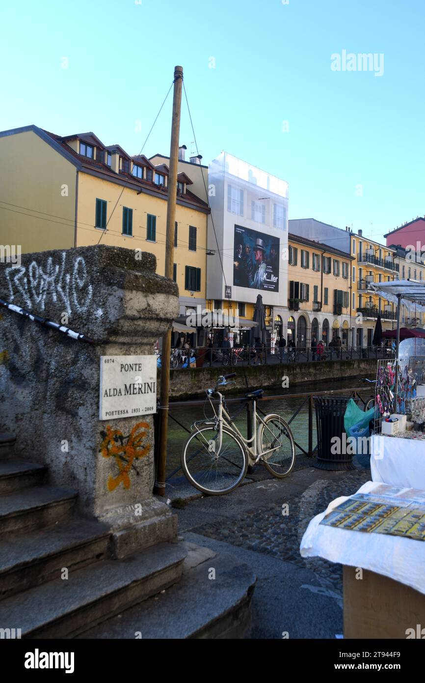 Milan Italie - Naviglio grand - Pont Alda Merini Banque D'Images