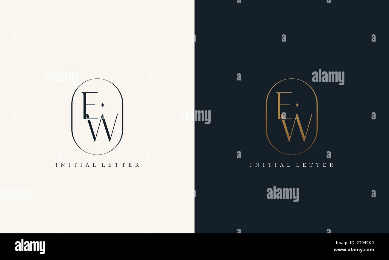 Monogramme de logo EW de qualité supérieure avec cadre en cercle doré. initiales de luxe design minimaliste police moderne. Illustration de Vecteur