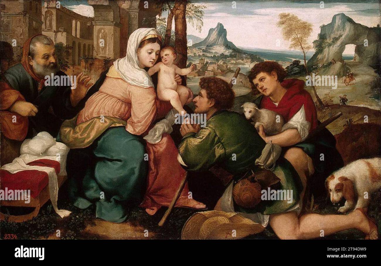 Adoration des bergers 1523-25 par Bonifacio Veronese Banque D'Images